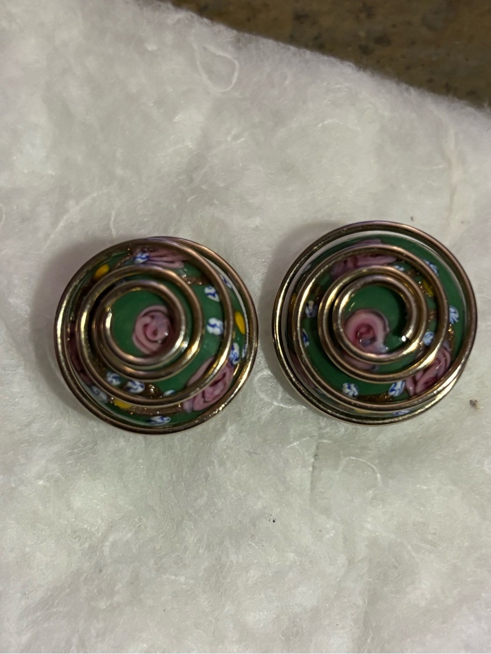 Green Floral Spiral Clip-On Earrings - Women Jewelry